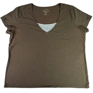 Sonoma Short Sleeve V-Neck Tee Shirt Top Plus Size 2X Brown White
